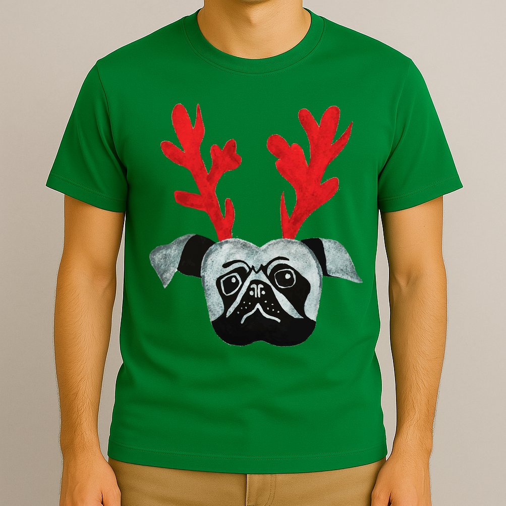 Christmas Pug Reindeer T-Shirt