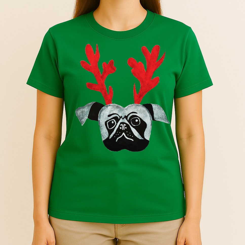 Christmas Pug Reindeer T-Shirt