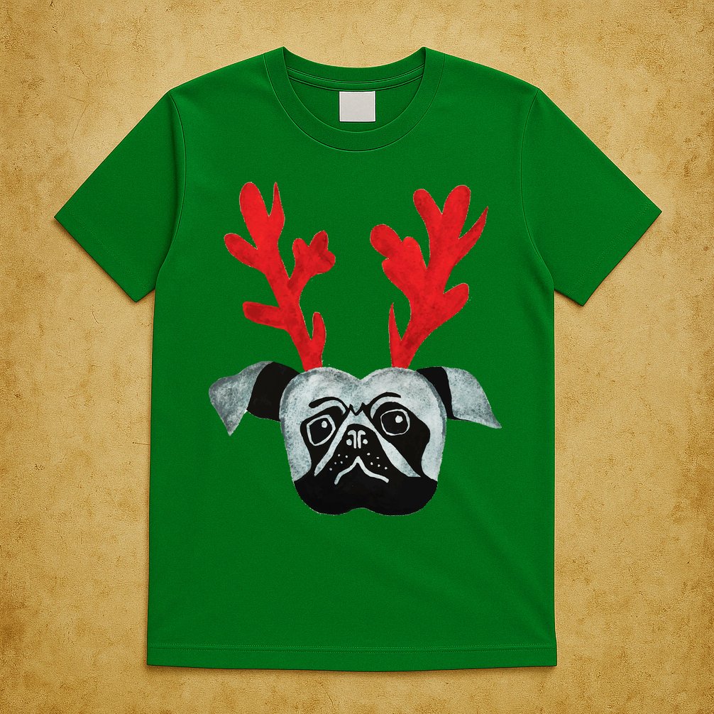 Christmas Pug Reindeer T-Shirt