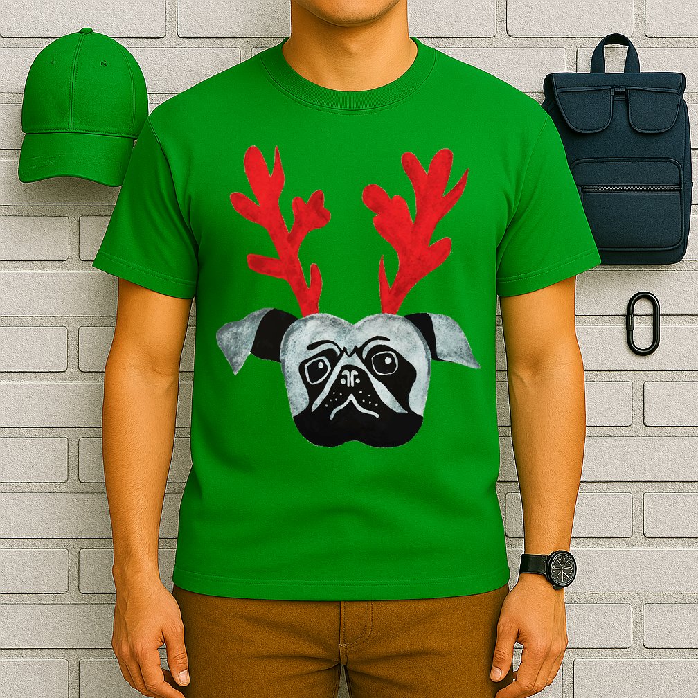 Christmas Pug Reindeer T-Shirt