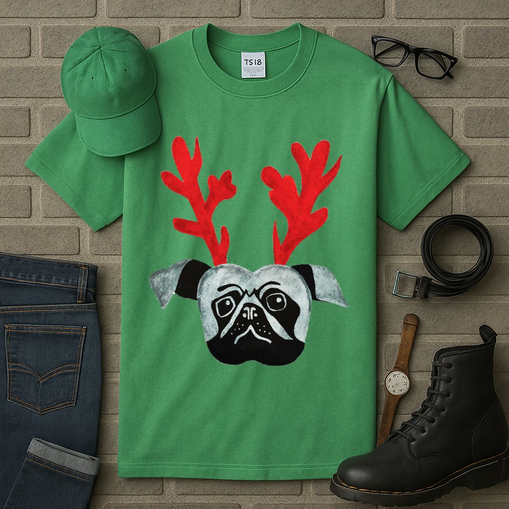 Christmas Pug Reindeer Tall T-Shirt