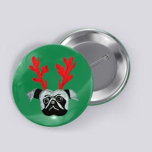 Christmas Pug Reindeer Button