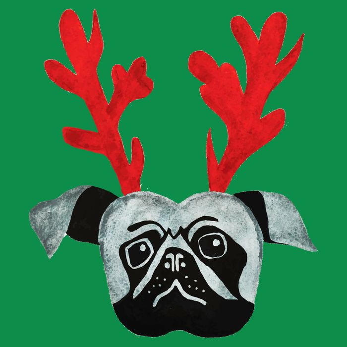Christmas Pug Reindeer Button