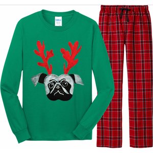 Christmas Pug Reindeer Long Sleeve Pajama Set