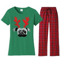 Christmas Pug Reindeer Women's Flannel Pajama Set