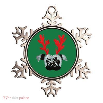 Christmas Pug Reindeer Metallic Star Ornament