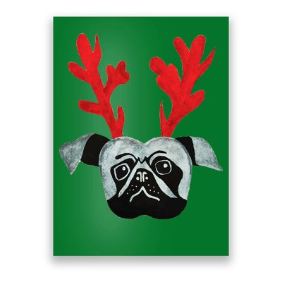 Christmas Pug Reindeer Poster