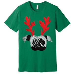 Christmas Pug Reindeer Premium T-Shirt