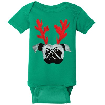 Christmas Pug Reindeer Baby Bodysuit