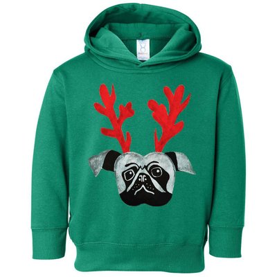 Christmas Pug Reindeer Toddler Hoodie