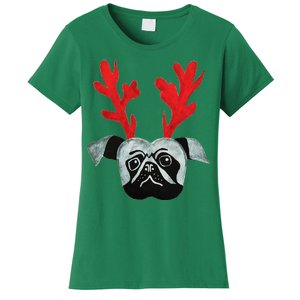 Christmas Pug Reindeer Women's T-Shirt