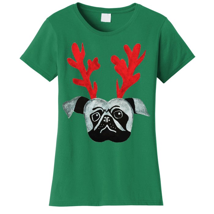 Christmas Pug Reindeer Women's T-Shirt