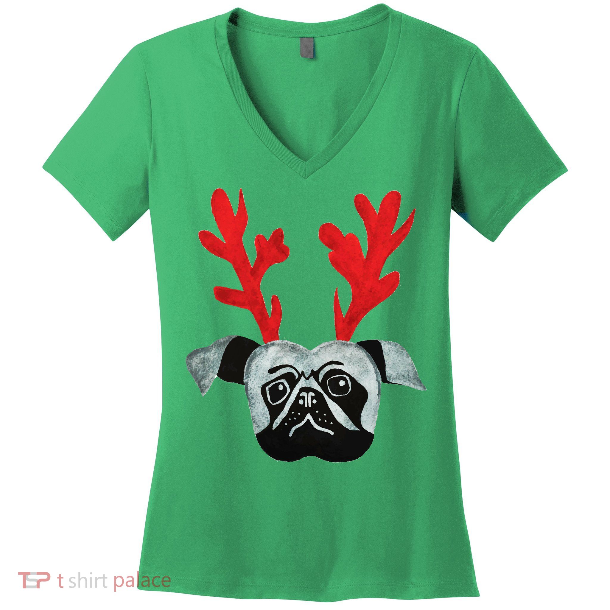 Christmas Pug Reindeer Women's V-Neck T-Shirt