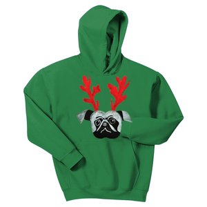 Christmas Pug Reindeer Kids Hoodie