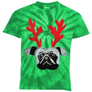 Christmas Pug Reindeer Kids Tie-Dye T-Shirt