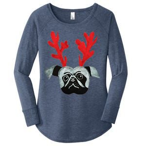 Christmas Pug Reindeer Women's Perfect Tri Tunic Long Sleeve Shirt