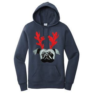 Christmas Pug Reindeer Women's Pullover Hoodie