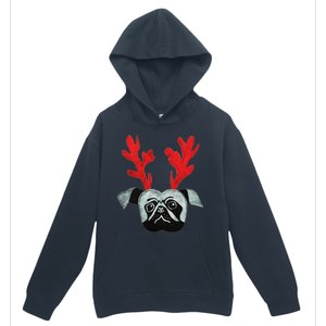 Christmas Pug Reindeer Urban Pullover Hoodie