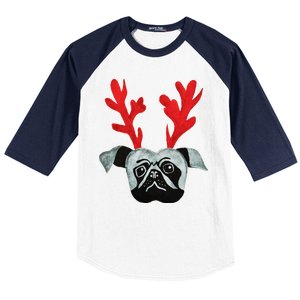 Christmas Pug Reindeer Baseball Sleeve Shirt