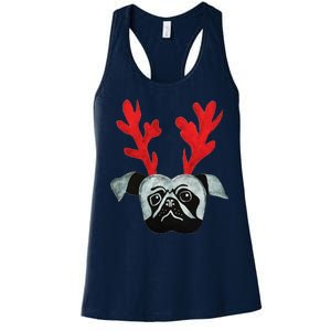 Christmas Pug Reindeer Women's Racerback Tank