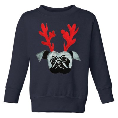 Christmas Pug Reindeer Toddler Sweatshirt