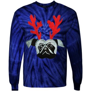 Christmas Pug Reindeer Tie-Dye Long Sleeve Shirt