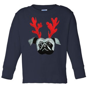 Christmas Pug Reindeer Toddler Long Sleeve Shirt