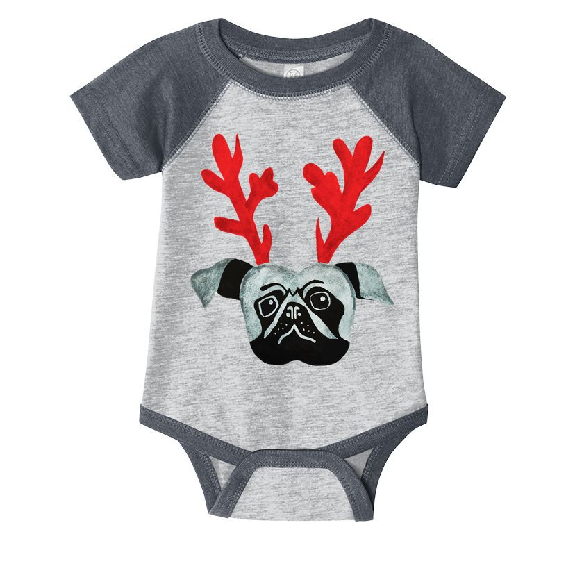 Christmas Pug Reindeer Infant Baby Jersey Bodysuit