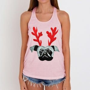 Christmas Pug Reindeer Women's Knotted Racerback Tank