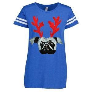 Christmas Pug Reindeer Enza Ladies Jersey Football T-Shirt