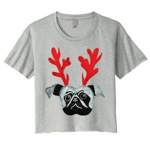 Christmas Pug Reindeer Women's Crop Top Tee