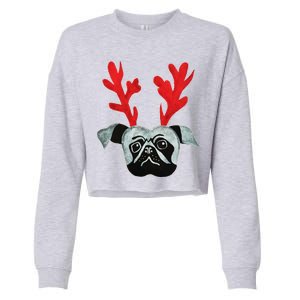 Christmas Pug Reindeer Cropped Pullover Crew