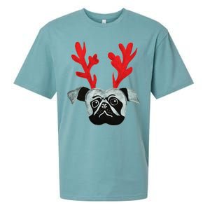 Christmas Pug Reindeer Sueded Cloud Jersey T-Shirt