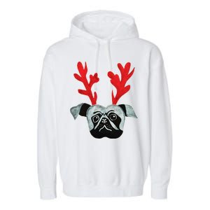 Christmas Pug Reindeer Garment-Dyed Fleece Hoodie