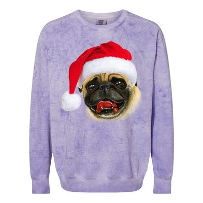 Christmas Pug Santa Hat Cute Colorblast Crewneck Sweatshirt