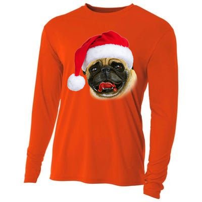 Christmas Pug Santa Hat Cute Cooling Performance Long Sleeve Crew