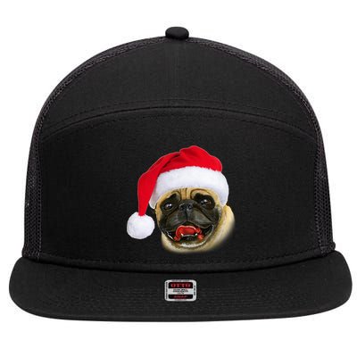 Christmas Pug Santa Hat Cute 7 Panel Mesh Trucker Snapback Hat