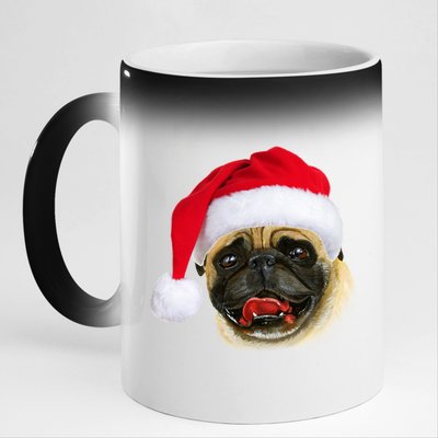 Christmas Pug Santa Hat Cute 11oz Black Color Changing Mug