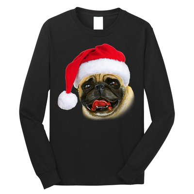 Christmas Pug Santa Hat Cute Long Sleeve Shirt