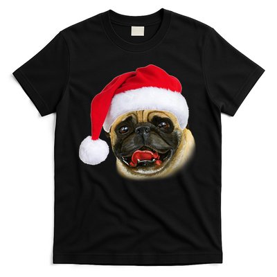 Christmas Pug Santa Hat Cute T-Shirt