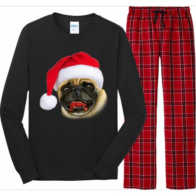 Christmas Pug Santa Hat Cute Long Sleeve Pajama Set