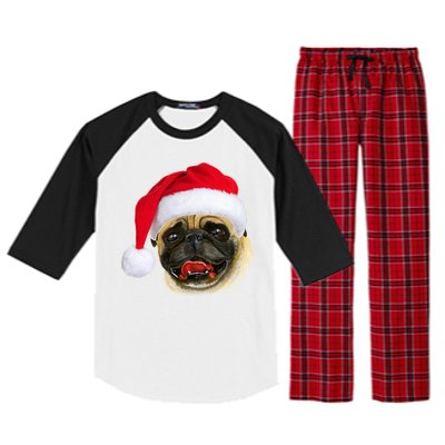 Christmas Pug Santa Hat Cute Raglan Sleeve Pajama Set