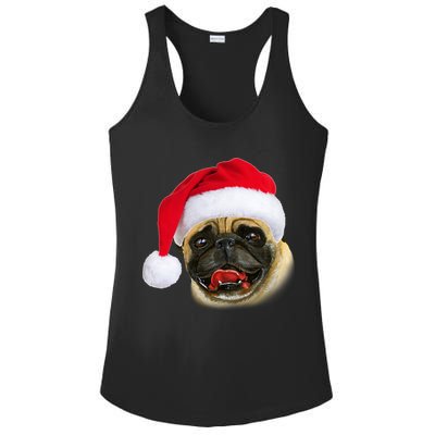 Christmas Pug Santa Hat Cute Ladies PosiCharge Competitor Racerback Tank
