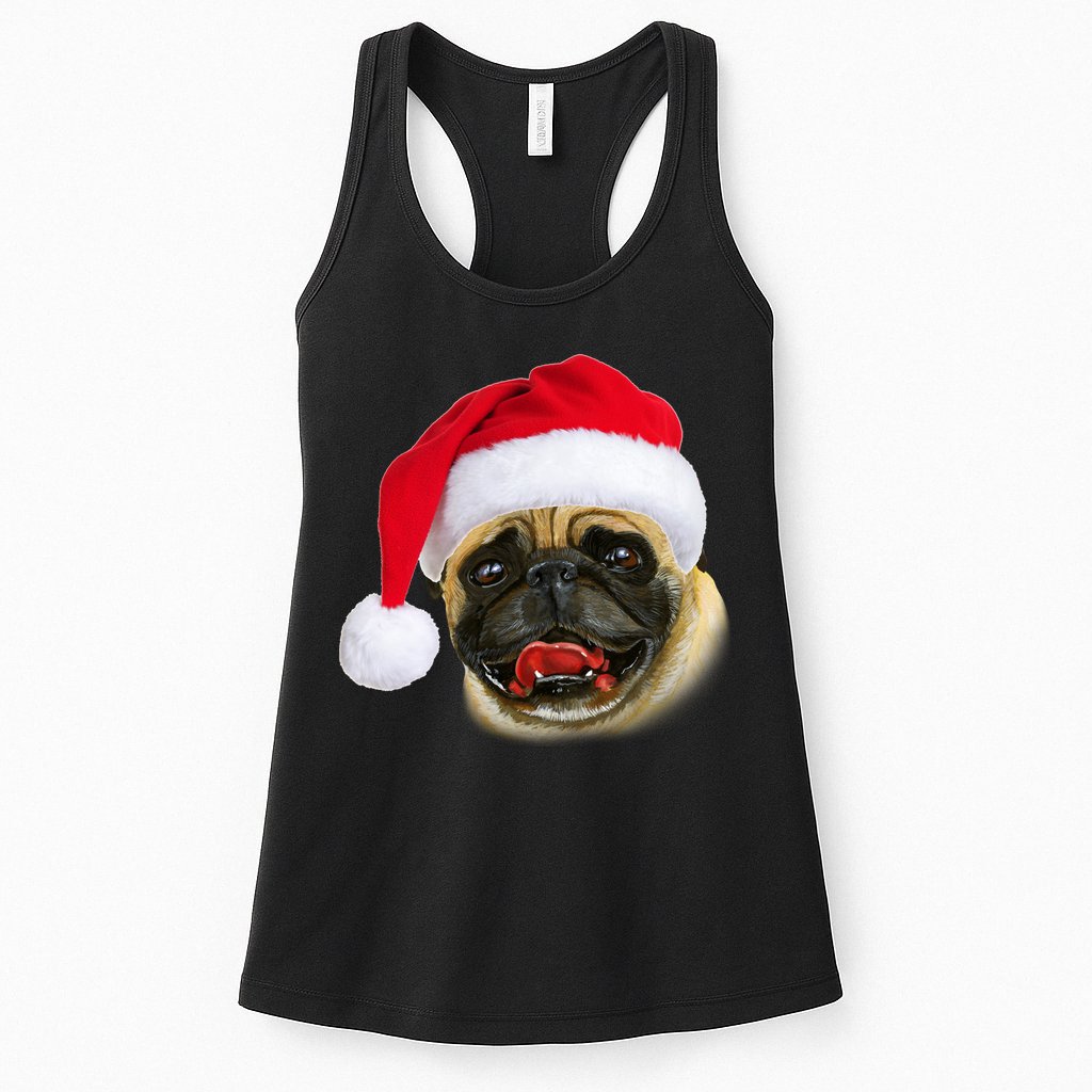 Christmas Pug Santa Hat Cute Womens Tank Top