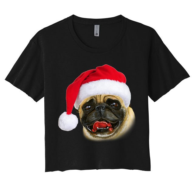 Christmas Pug Santa Hat Cute Crop Top