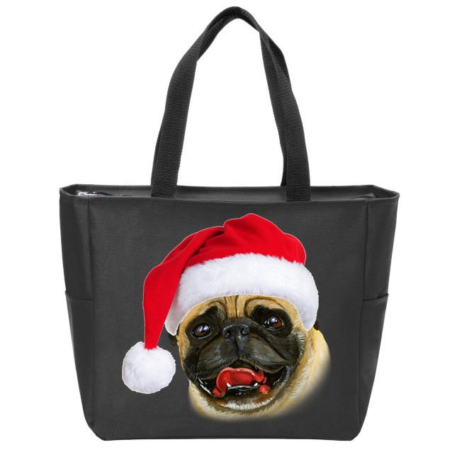 Christmas Pug Santa Hat Cute Zip Tote Bag