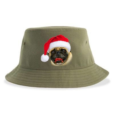 Christmas Pug Santa Hat Cute Sustainable Bucket Hat