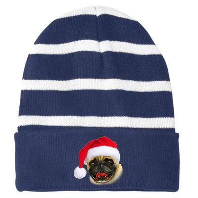 Christmas Pug Santa Hat Cute Striped Beanie with Solid Band