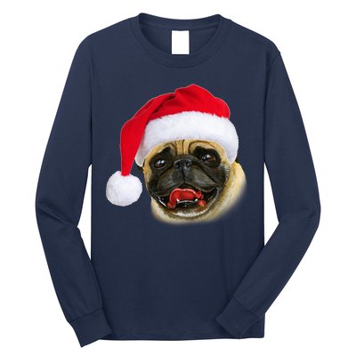 Christmas Pug Santa Hat Cute Long Sleeve Shirt