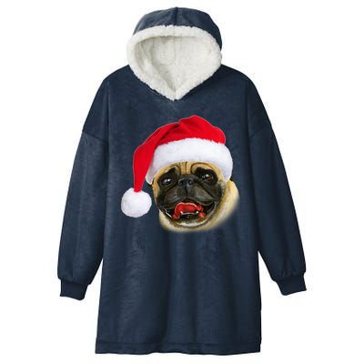 Christmas Pug Santa Hat Cute Hooded Wearable Blanket